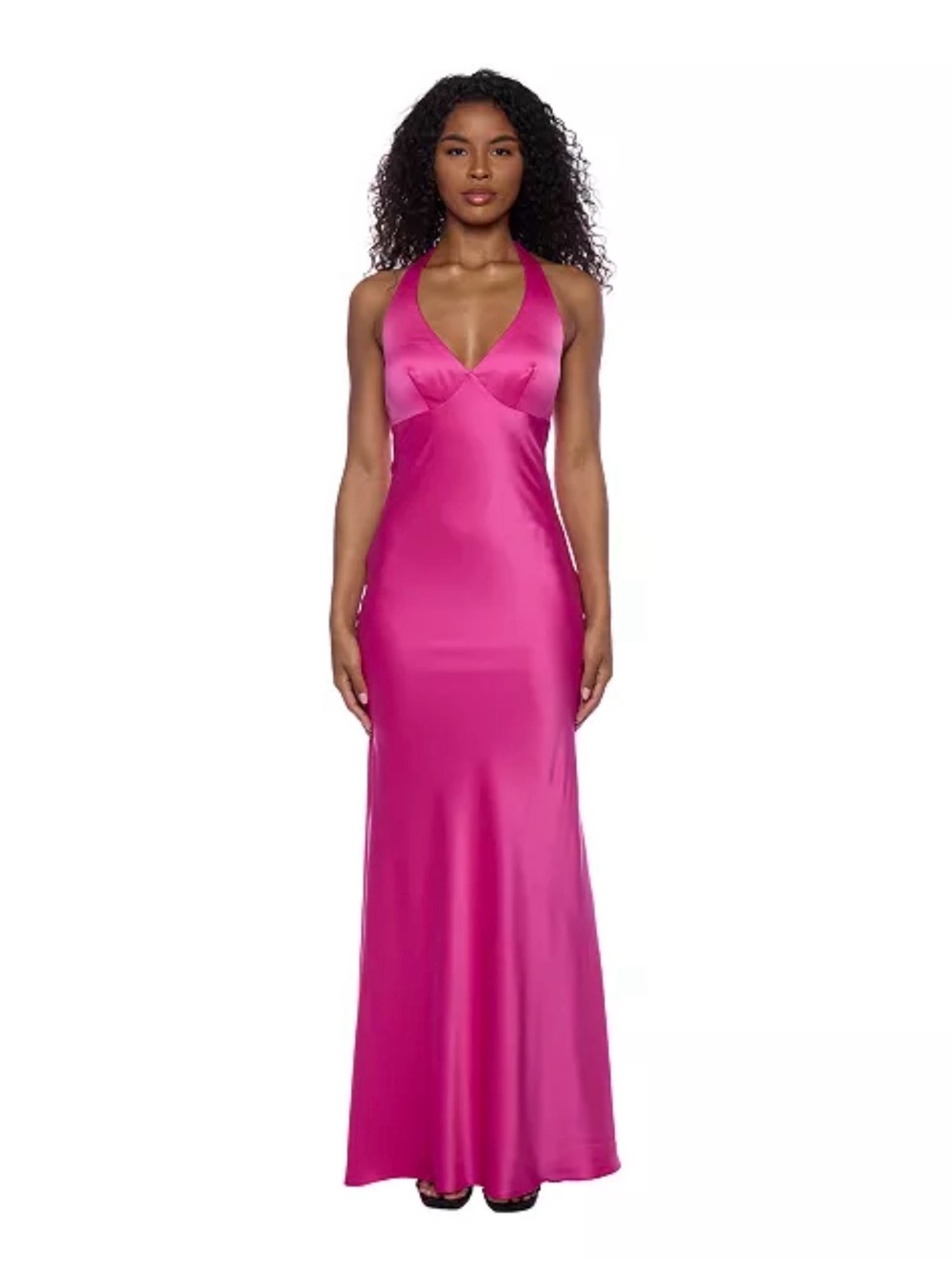 Alex & Sophia - Juniors' Satin V-Neck Halter Gown Size 3/4